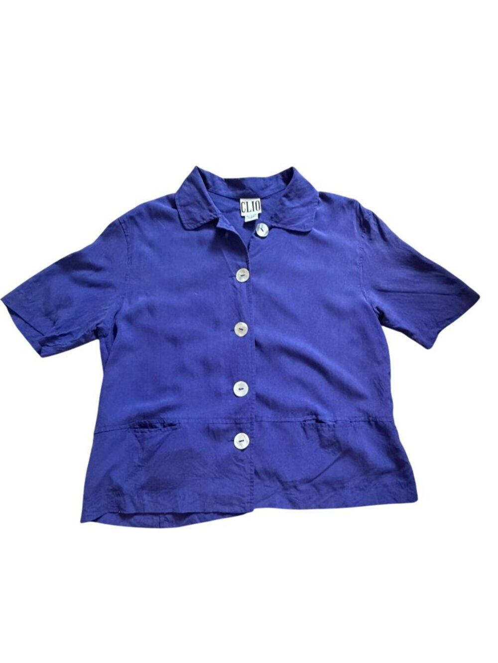 Vintage Clio Womens Silk Button Front Shirt W/Back Button Detail-Purple-M-GUC